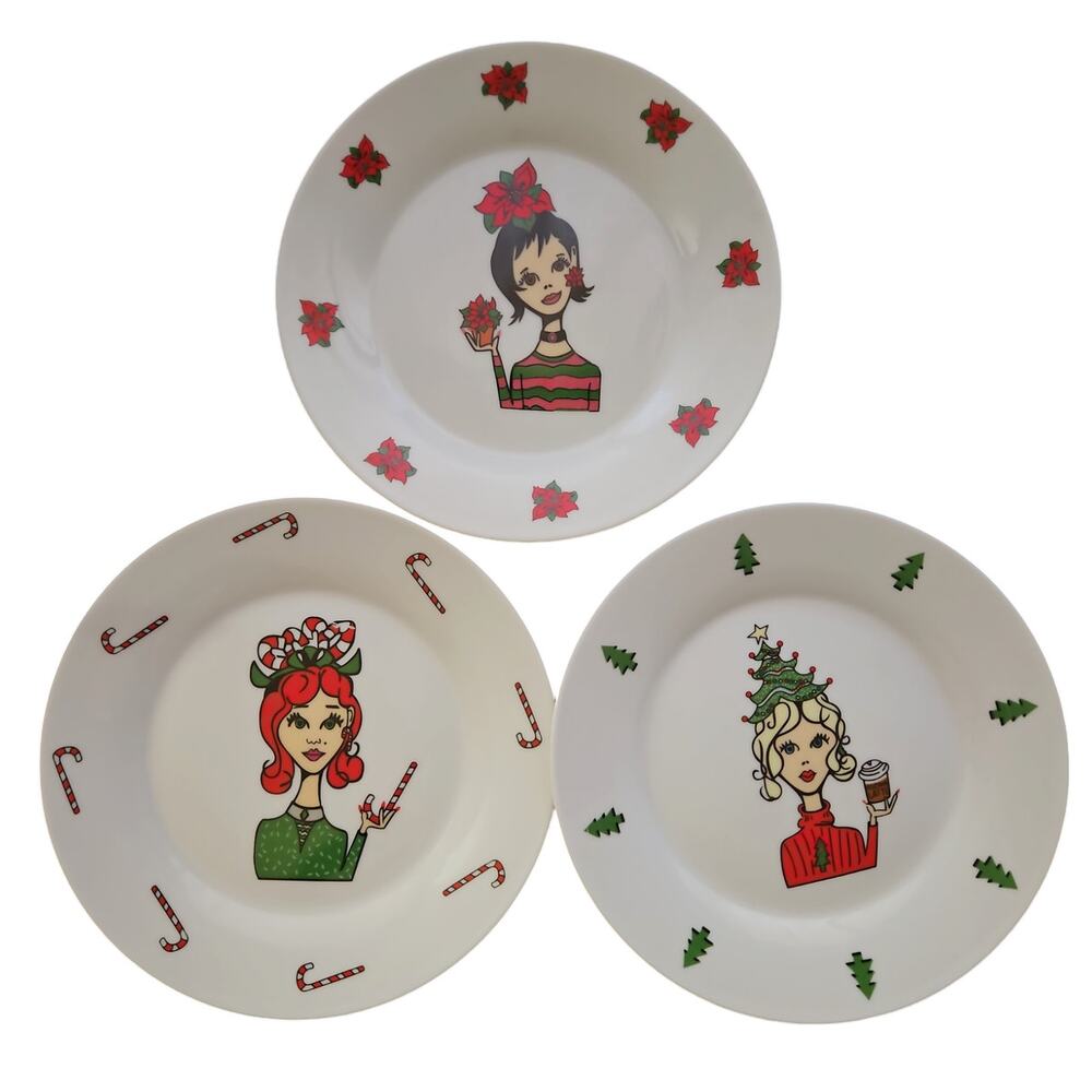 Vintage 2002 Set of Three Christmas Holliday Dessert Plates